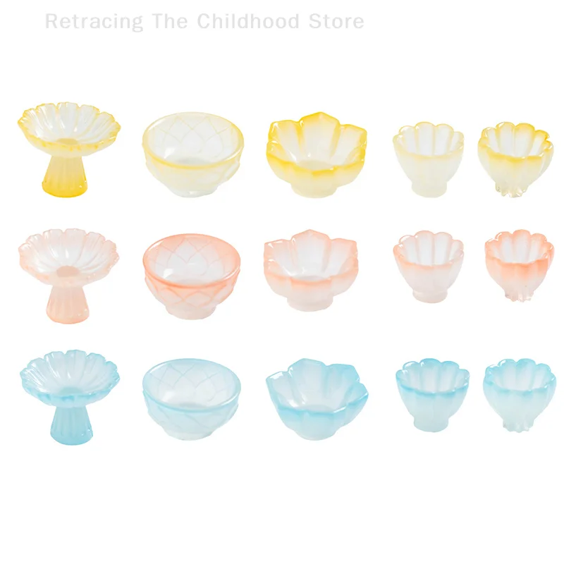 4 stks/set Poppenhuis Miniatuur Fruitschaal Plaat Hoge Lade Taart Plaat Thee Kom Model Keuken Accessoires Voor Poppenhuis Decor Speelgoed