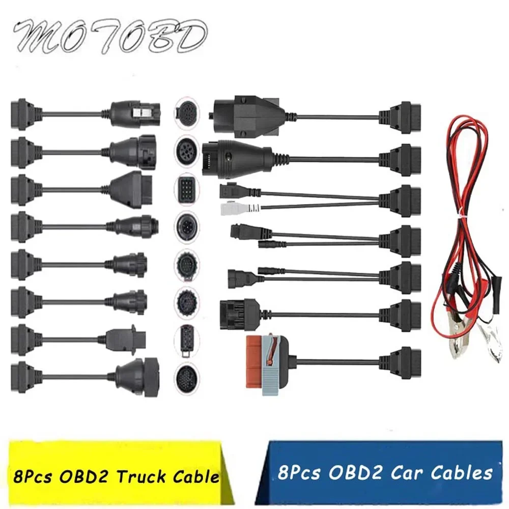 Full Set Car Truck 8 Cables For Renault For Fiat For Audi OBD OBD2 Extension Cable OBD2 Connector Car Diagnostic Auto Tool