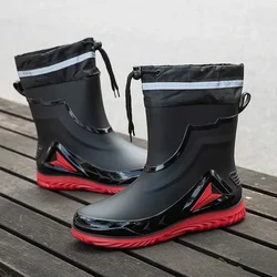 Men's waterproof anti-slip rain boots outdoor fishing boots new rain boots men's rubber shoes with velvet to keep warm in winter