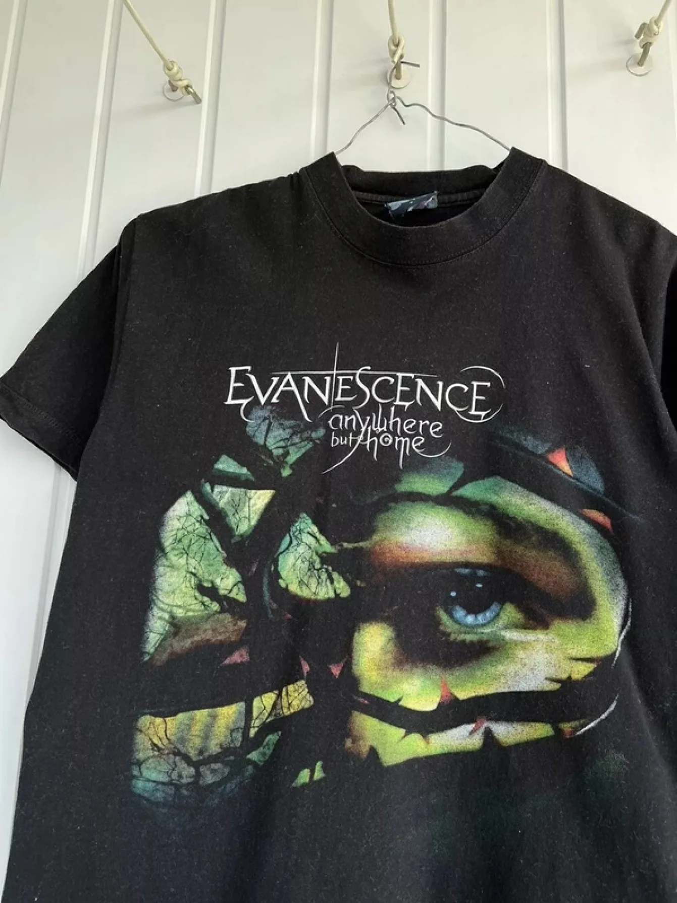 تي شيرت عتيق لفرقة Evanescent من التسعينيات - في أي مكان ولكن كلمات المنزل - ملابس قوطية معدنية ثقيلة - تي شيرت أسود مع