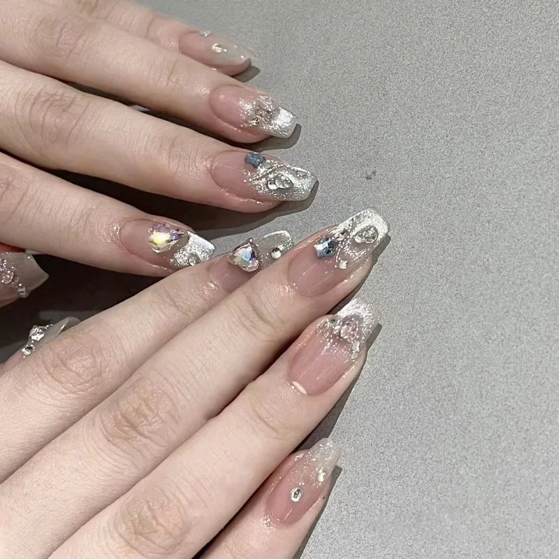 

Full Cover False Nails Press on Nails Fake Nails Diy Pure Handmade Removable Diamond Short Nude Cat's Eyes