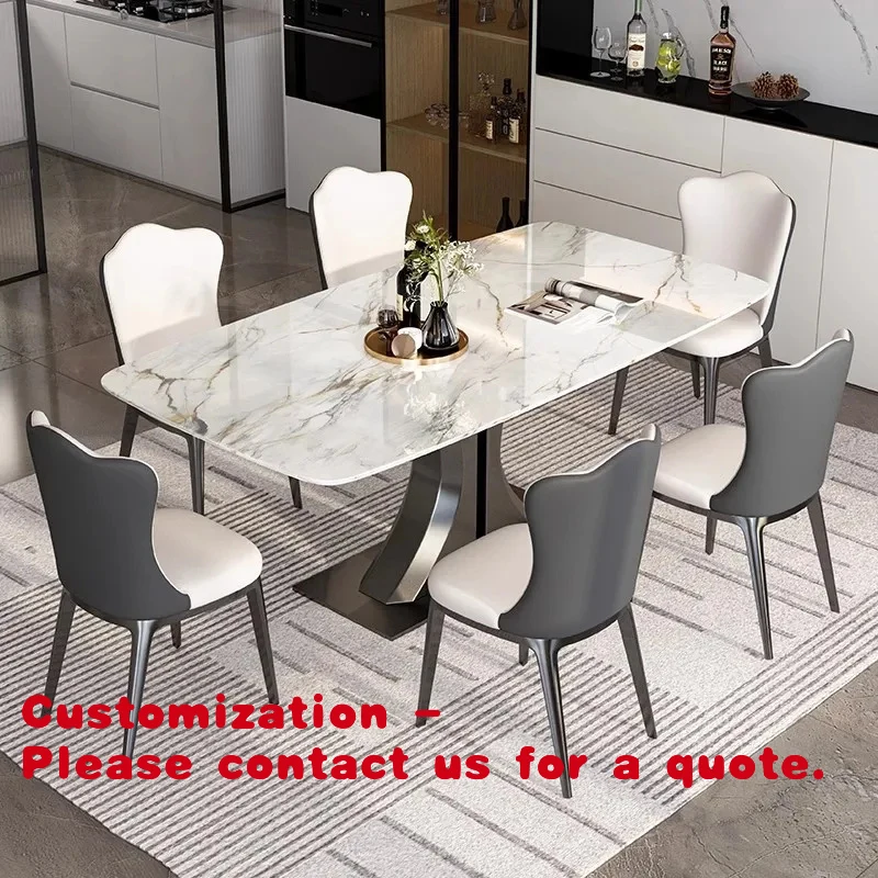 

custom.Light Luxury Rock Slab Dining Table Small Household Italian Minimalist High-end Rectangular Dining Table and Chair Combin