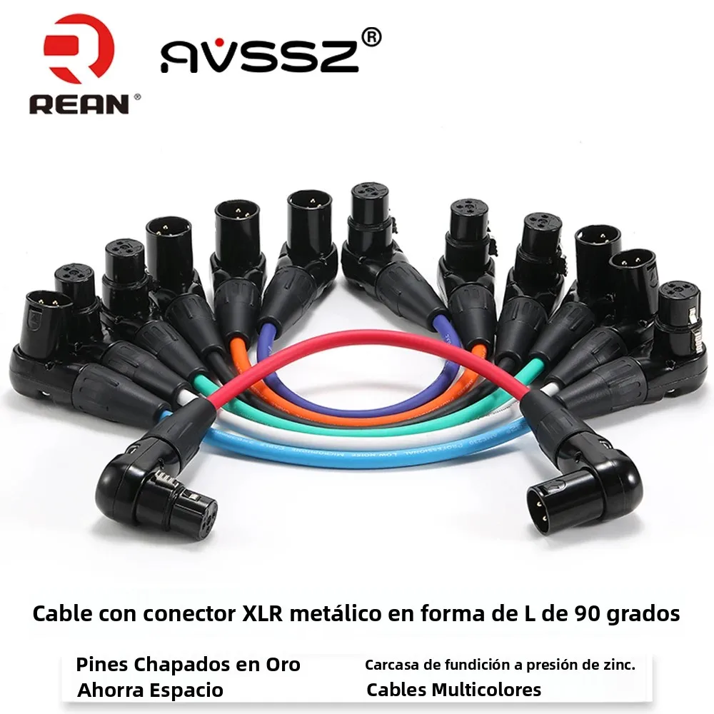 Cable con conector XLR de 3 pines de perfil bajo AVSSZ, conector en ángulo recto en forma de L, macho a hembra, para micrófono, mezclador, cámara, línea de audio profesional.