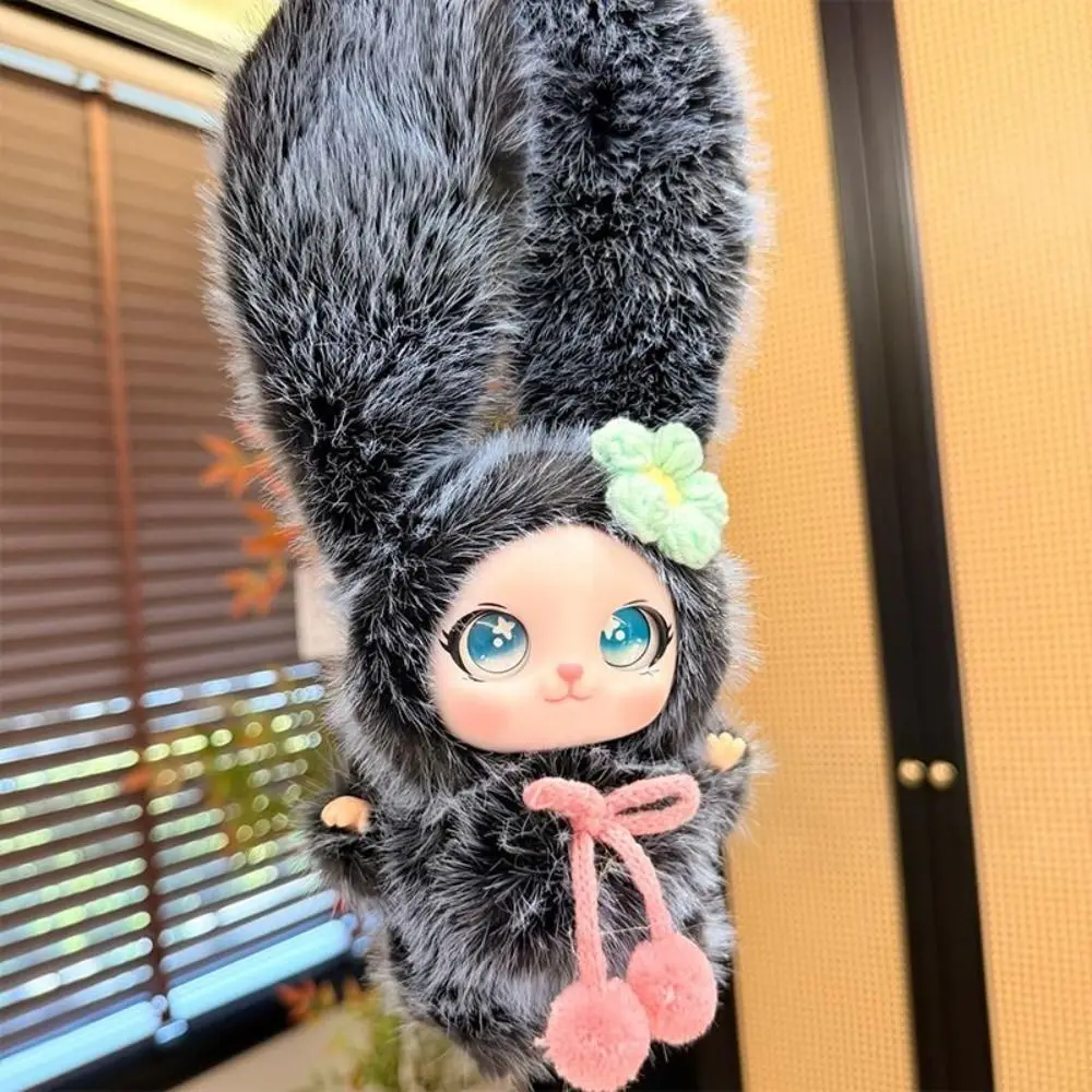 Cute Design Rabbit Ear Plush Keychain Plush Material Vinyl Face Bunny Vinyl Plush Keychain Flower Decoration