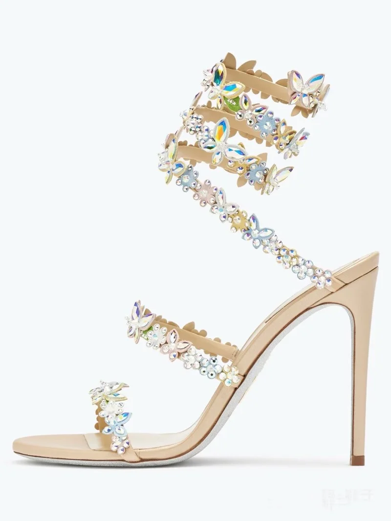 2026 New Bling Crystal Cross-Tied Round Toe Summer Women Sandals Stiletto High Heels Slip On Design Large Size Party Shoes image 2