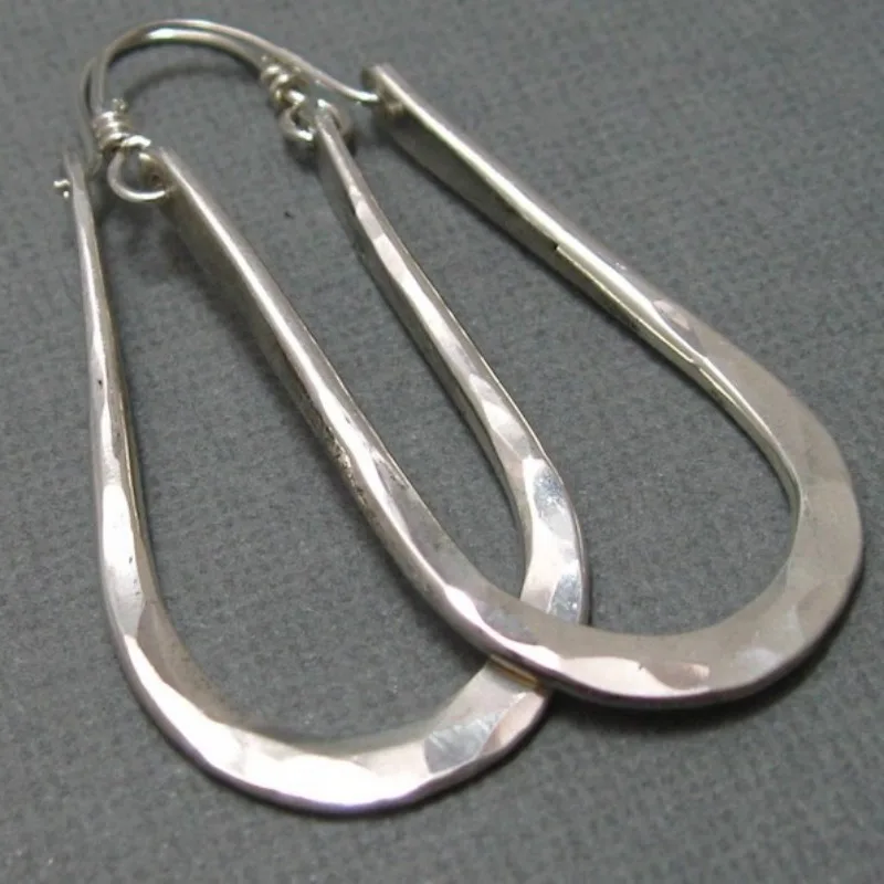 Vintage Hand Carved Geometry Dangle Women's Earrings Silvery Color Metal Anniversary Gift Jewelry