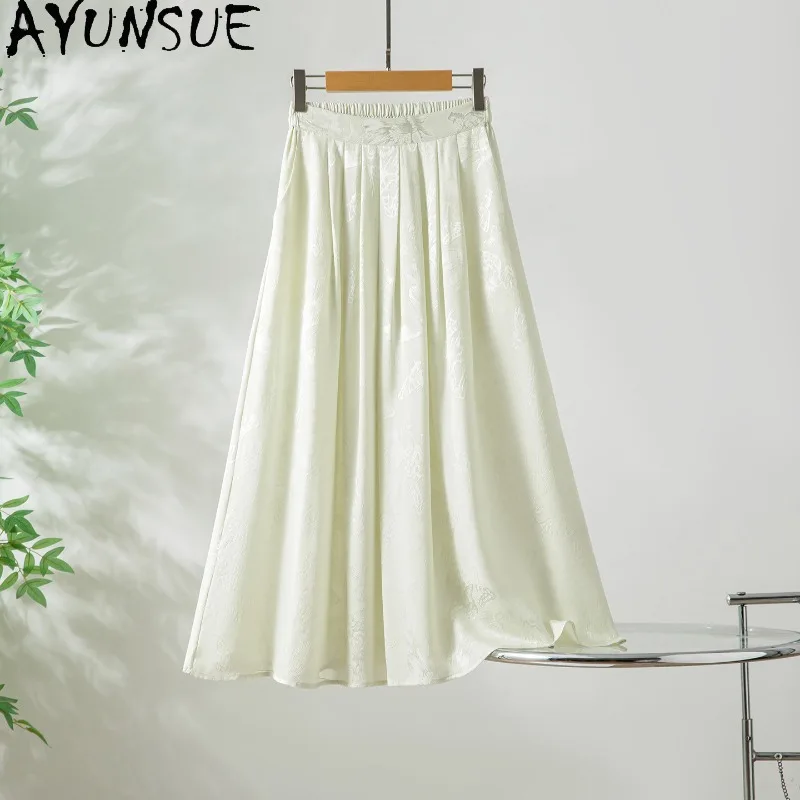 

AYUNSUE 100% Silk Women's Skirts Elegant French A-line Skirts for Woman Casual High Waist Summer Skirt Woman Clothes Ropa Mujer