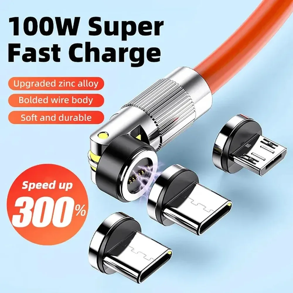 

540 Degree Magnetically Absorbed Rotating Super Fast Charging Data Cable Suitable for IPhone Samsung Xiaomi Redmi Charging Cable