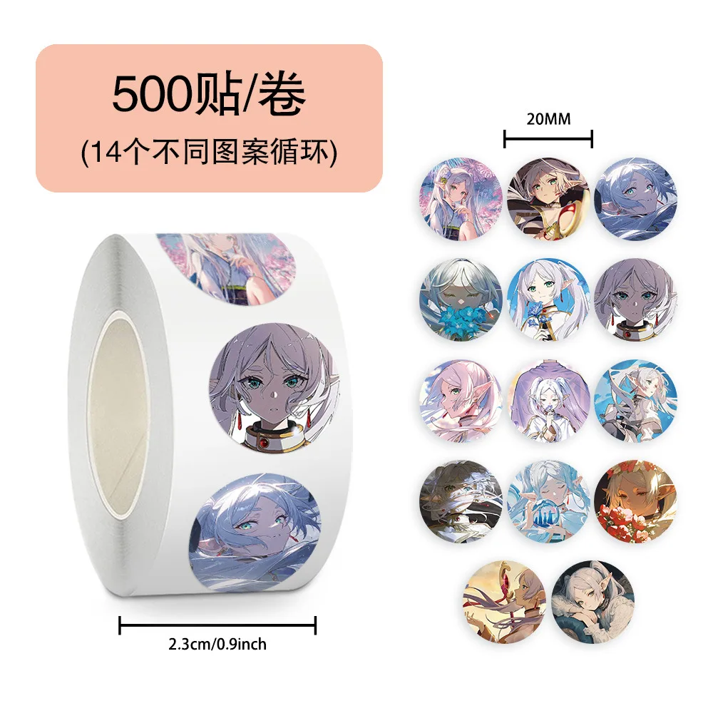 

500pcs/Roll Cartoon Anime Frieren Roll Sticker Creative Decorative Water Cup Tablet Phone Case Sealing Decals Toys Gifts Sticker