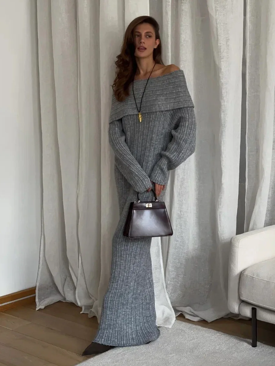 Bornladies 新しい秋冬ファッションニットドレス女性のセクシーな長袖スリムフィットワンショルダーボディコンニットセータードレス