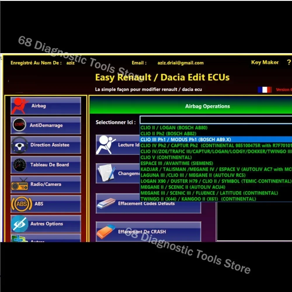 Dla programisty Renault ECU z przezroczystą poduszką powietrzną ECUS ECUS Easy Renault 6.14 Dacia Edit Software UCH Cleaner WORK