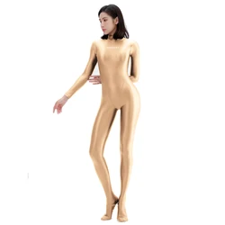 AMORESY Sexy Shiny Bodysuit Full Length Oil Smooth Running Overalls Yoga Zentai Suits Casual Sport Tights Jumpsuits Catsuits