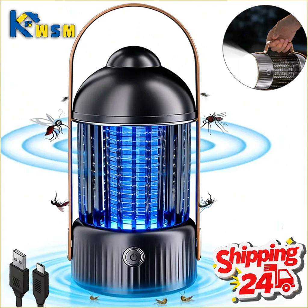 2-in-1 Portable LED Rechargeable Mosquito Killer Lamp Electric Shock Bug Zapper with Purple Light Wave Wireless Insect Trap