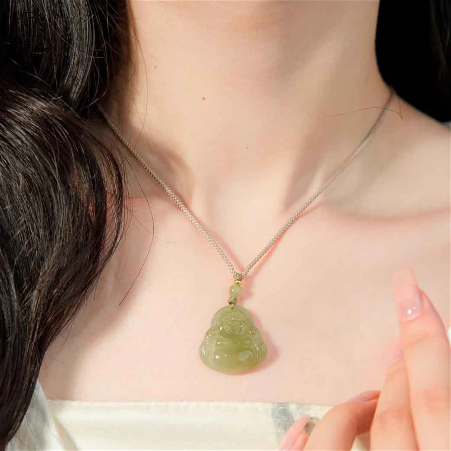 

Natural Clear Sky Blue Hetian Jade Maitreya Buddha Pendant Carved Laughing Buddha Amulet Nephrite Gemstone Necklace Women Men