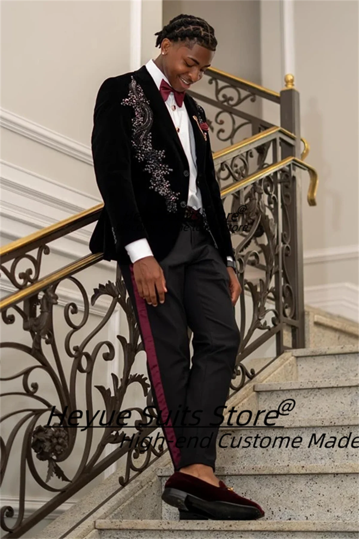 

Элегантные бархатные мужские костюмы для выпускного вечера, блестящие кристаллы, приталенный крой, свадебные смокинги, комплекты из 2 предметов, мужские пиджаки для вечеринок, Ropa Hombre