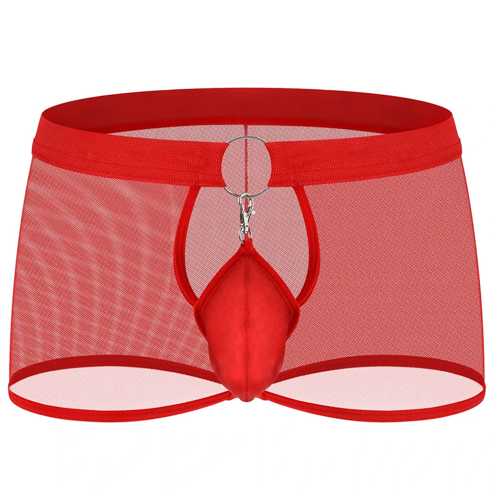 Men\'s Sexy Removeable Bugle Pouch Underwear See Through Briefs Male Front Open Crotchshorts Erotic Gay Male Sheer Lingerie