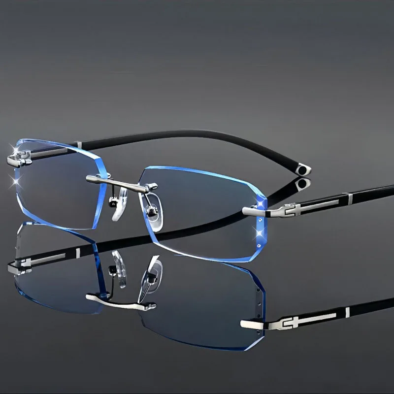 Stylish Frameless Anti-Blue Light Reading Glasses for Men Business Reading Glasses New Design