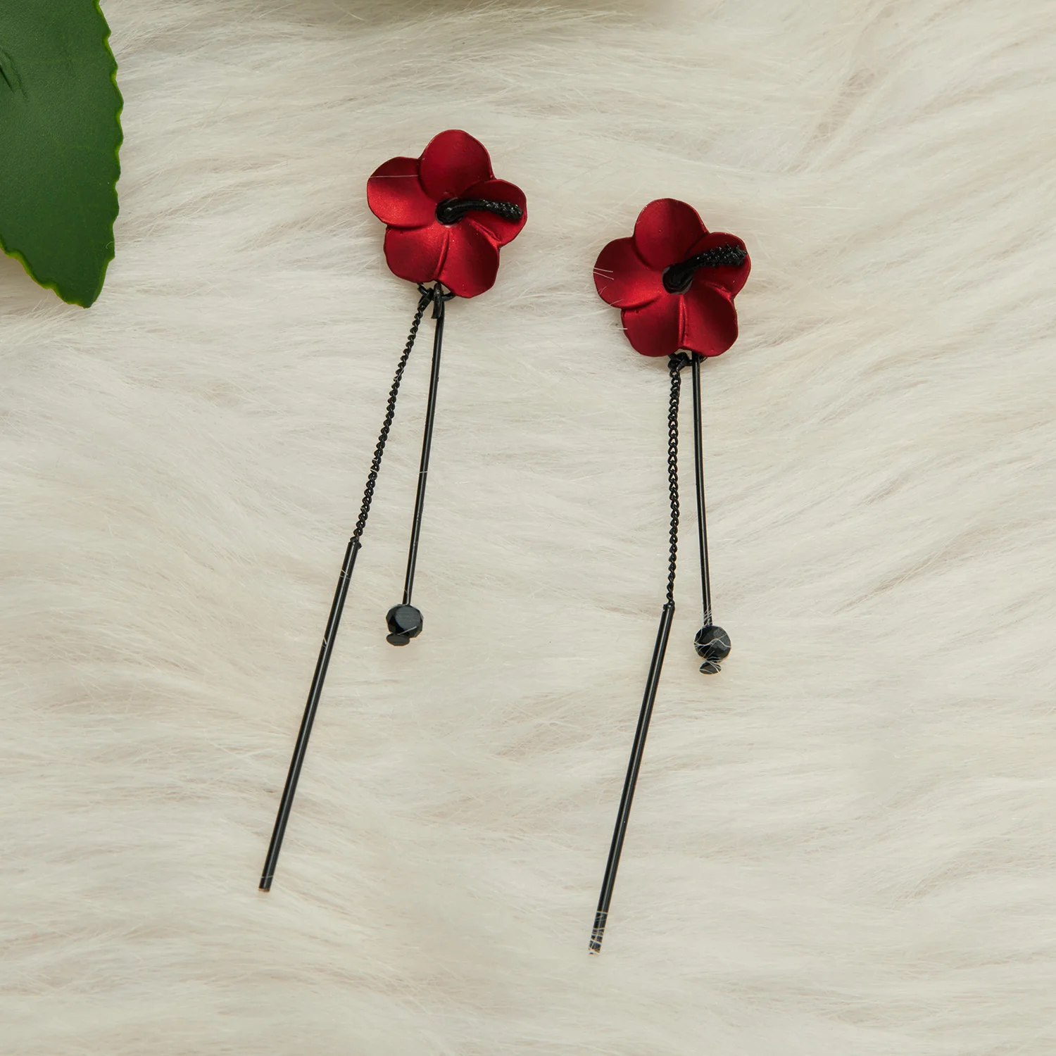 Vintage Red Rose Flower Tassel Stud Earrings For Women Temperament Long Hanging Pendant Dangle Korean Style Jewelry Gift Brincos