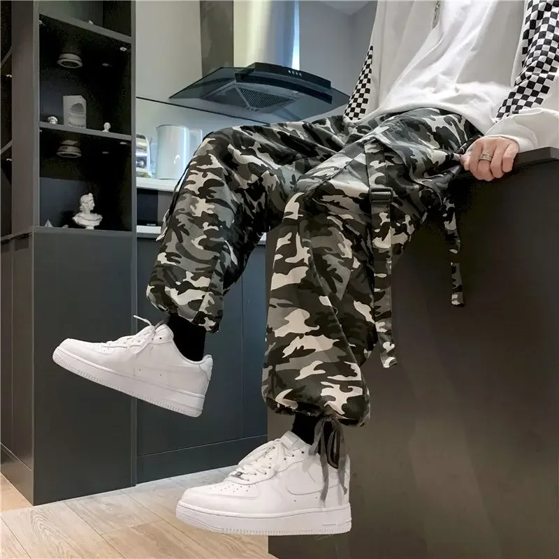 

Foufurieux American Vintage Cargo Pants Men Casual New Streetwear Loose Straight Wide Leg Trousers Man Safari Style