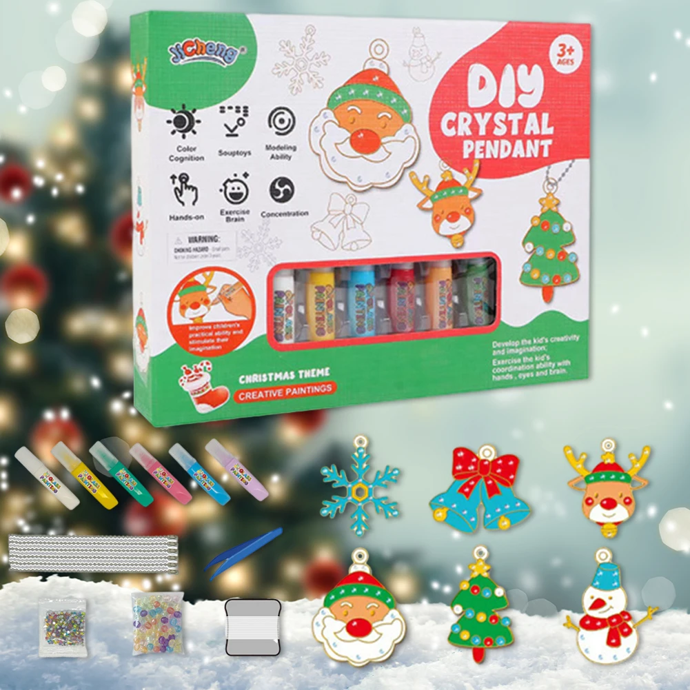 Christmas Kids DIY Crystal Pendant Kit Ornament Xmas Crystal Painting Set Three Dimensional Colour Pendant Toy Decoration 2024