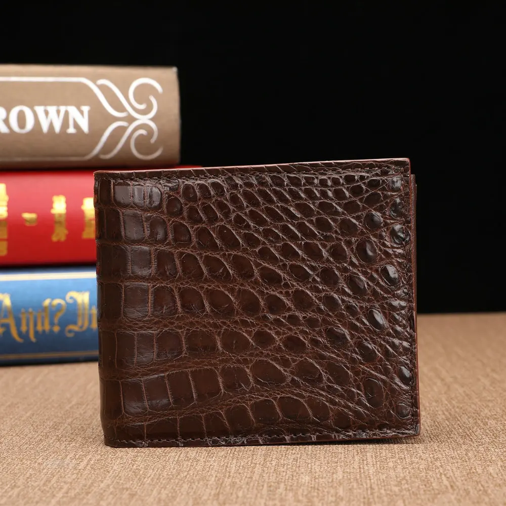 

2024 New Vintage Oil Edge Horizontal Crocodile Belly Wallet Genuine Leather Men's Wallet Business Casual Coffee Short Wallet 45