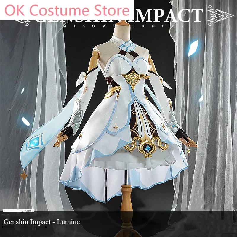 Anime! Genshin Impact Traveler Lumine Game Suit Elegant Dress Lovely Uniform Cosplay Costume Halloween Women Outfit 2020 NEW