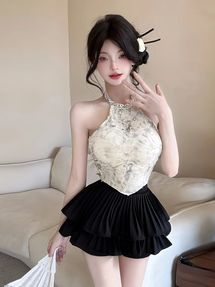 

Tie Dye ter Ne Svel Slim Fit Top with Puffy Skirt Two Piece Set Faionable Summer Outfit for Women Casual Wear