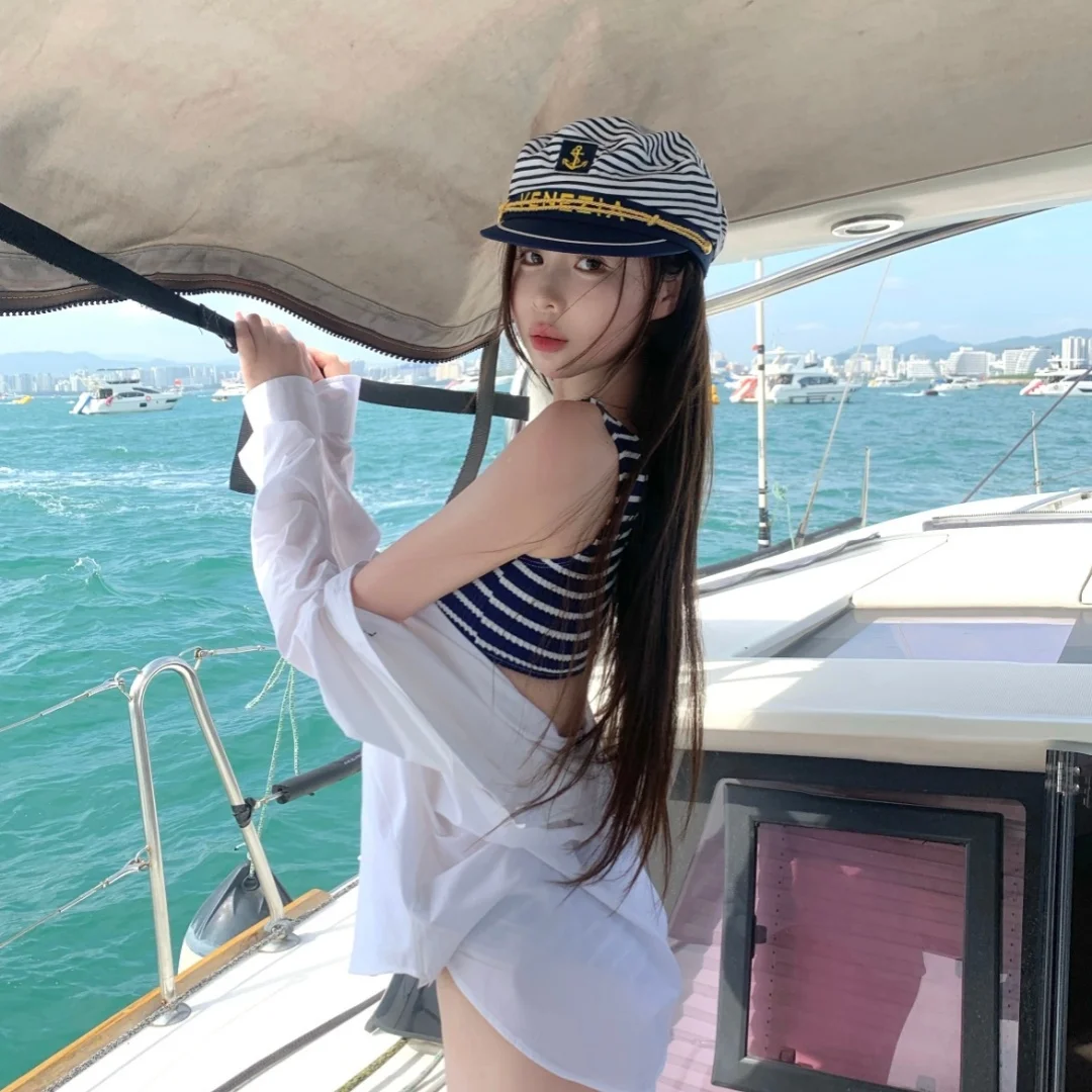 VENEZIA-Captain Navy Blue Cap, Striped Navy CapBurning man Party