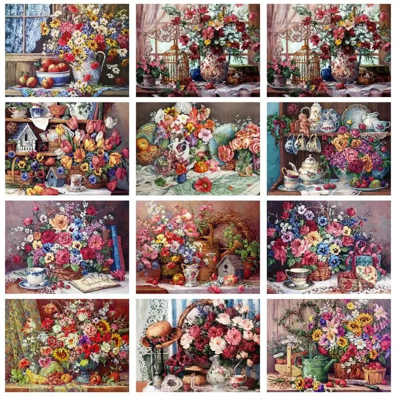 

CHENISTORY Painting By Numbers For Adults Colorful Flowers Coloring By Numbers On Canvas Handmade Wall Decor