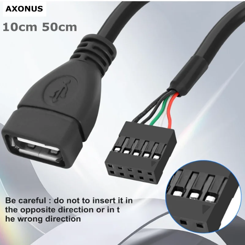 0,1 m USB 2.0-Buchse auf Motherboard, 9-poliges Header-Adapterkabel, USB-Typ-A-Anschluss auf Dupont, 5-poliges Mainboard-Datenkabel