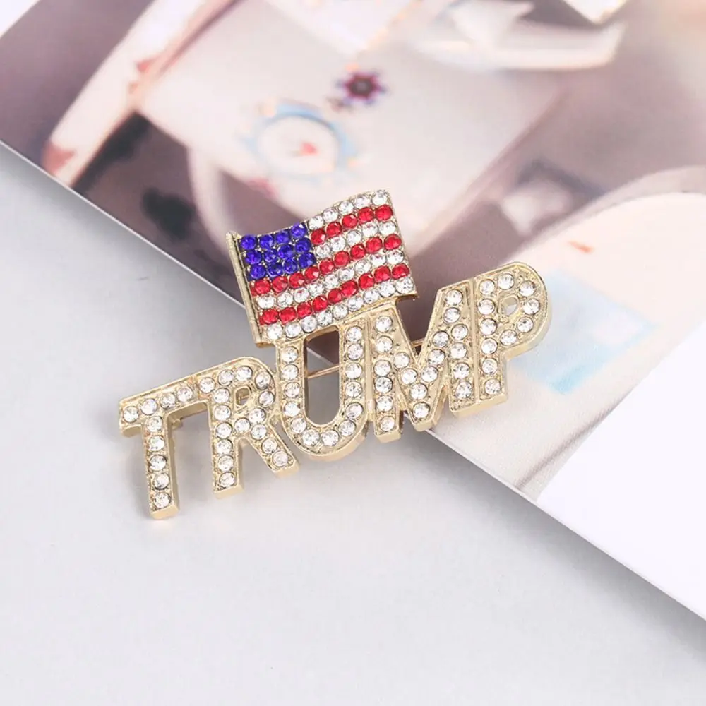 Crystal Crystal Trump Brooch Great Sparkle Word Word Brooch Alloy with The USA Flag Pin Souvenir