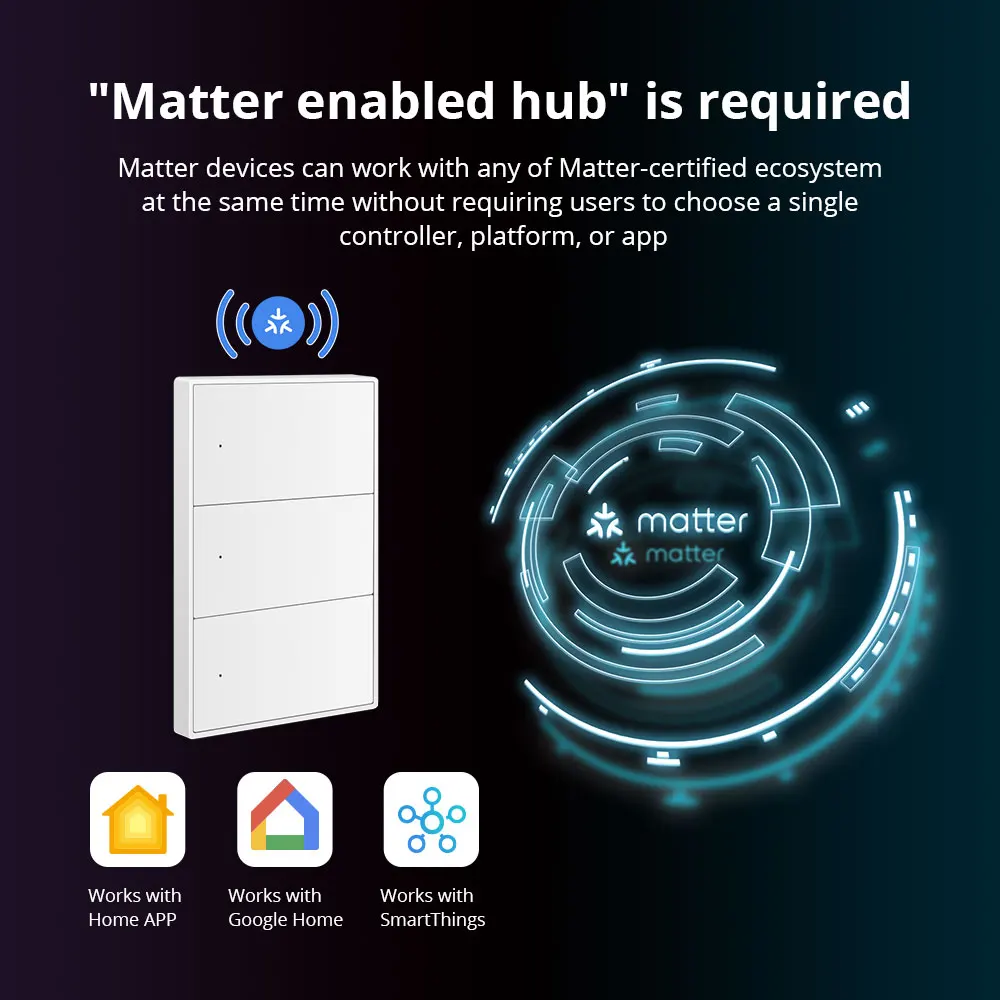 Zemismart Matter WiFi 1 2 3 4 6 Gangs Smart Wall Light Switch Neutral Required with Big Button SmartThings App Homekit Control