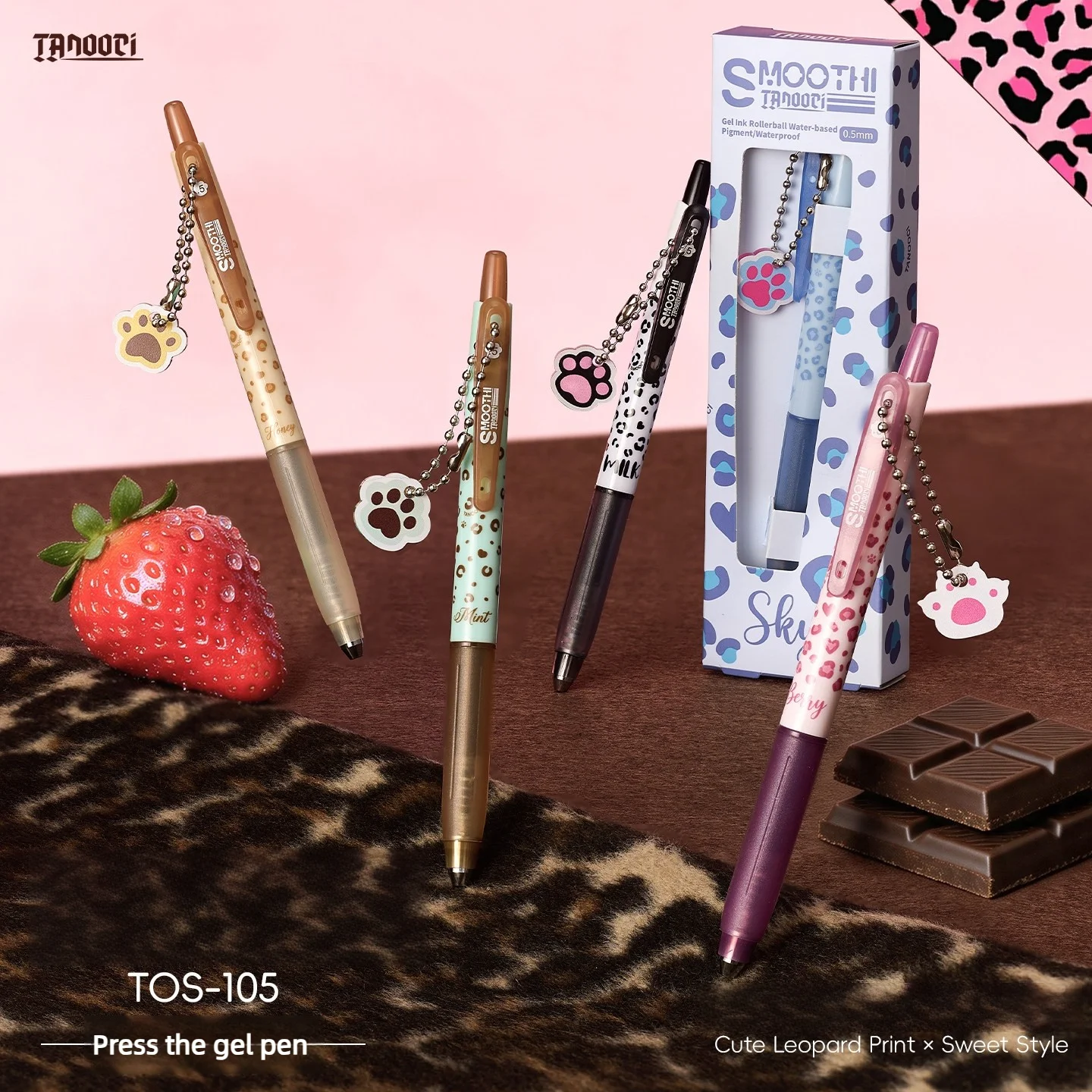 1pcs Tanooc Tos-105 Cute Retractable Black Gel Pen With Adorable Leopard Print Niche Trendy Brand Ins Pendant Pen