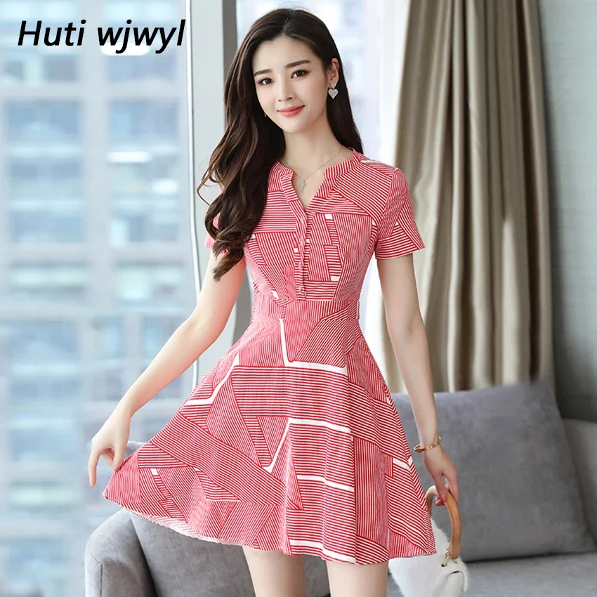 Huti Wjwyl Summer Red Striped Mini Sundress 2024 Bodycon Elegant Women Club Midi Dresses Party Short Shirt Dress Beach Vestidos