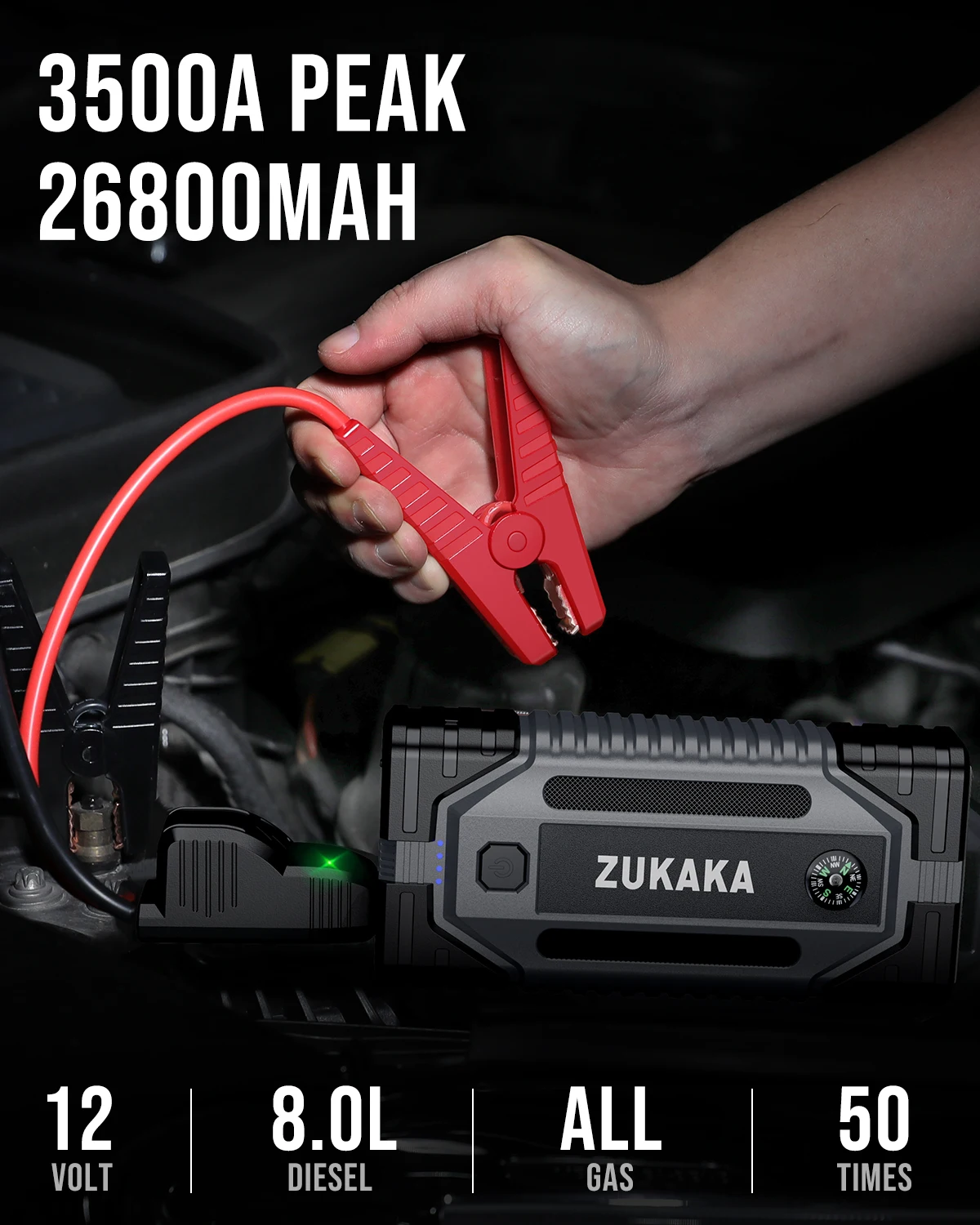 

Car Jump Starter - 3500A Portable Car Battery Jump Starter for Auto/Motorcycle 12V with Display Smart Clip