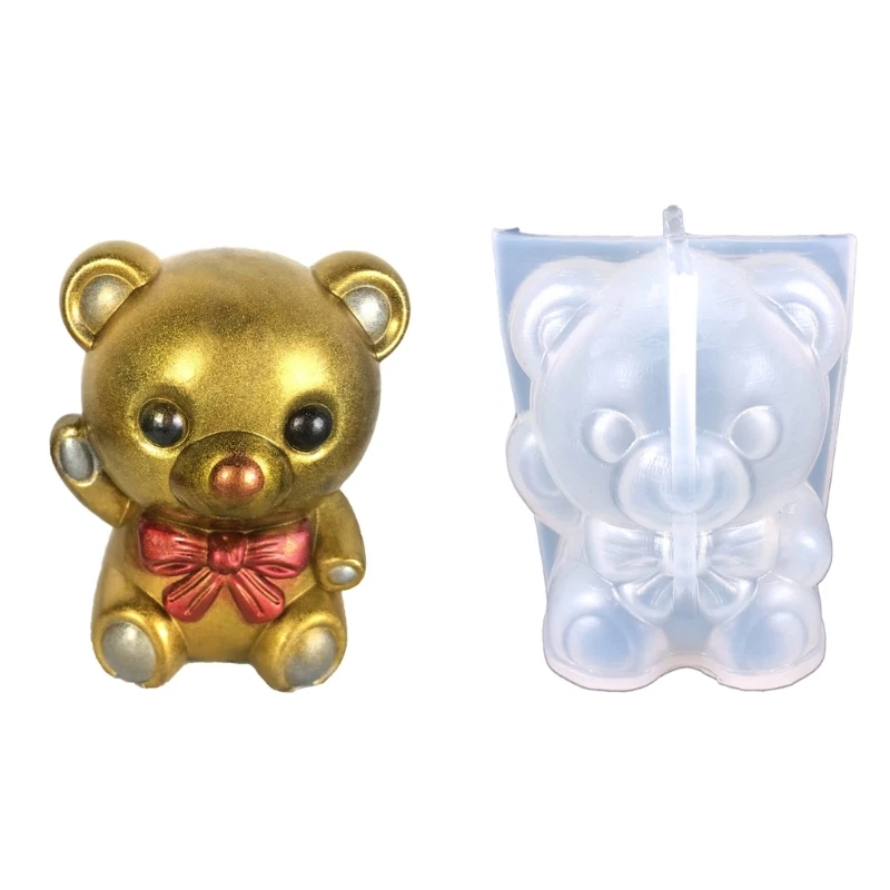 

Y1UB Aroma-Candle Silicone Mold Bear Resin Mold Bowknot Bear Epoxy-Casting Mold