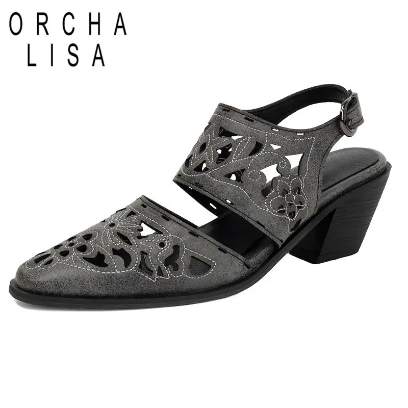 

ORCHA LISA Pink Sandals Square Toe 6cm Chunky Heels Back Buckle Strap Breathable Soft Sweet Daily Shoes Plus Size 44 45 46 47 48