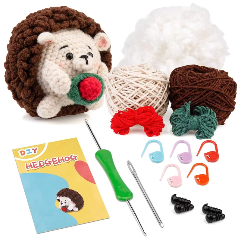 

High Quality Crochet Animal Kit Beginners DIY Weaving Cartoon Hedgehog Plush Doll Exquisite Hand Knitting Pendant Keychain Set