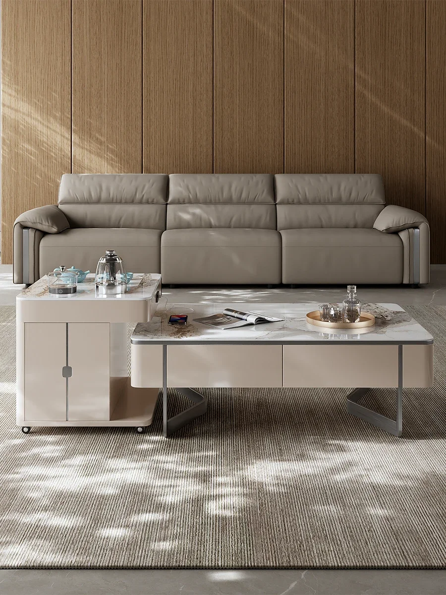 Rock slab coffee table living room removable tea tables Italian minimalist light luxury high-end solid wood