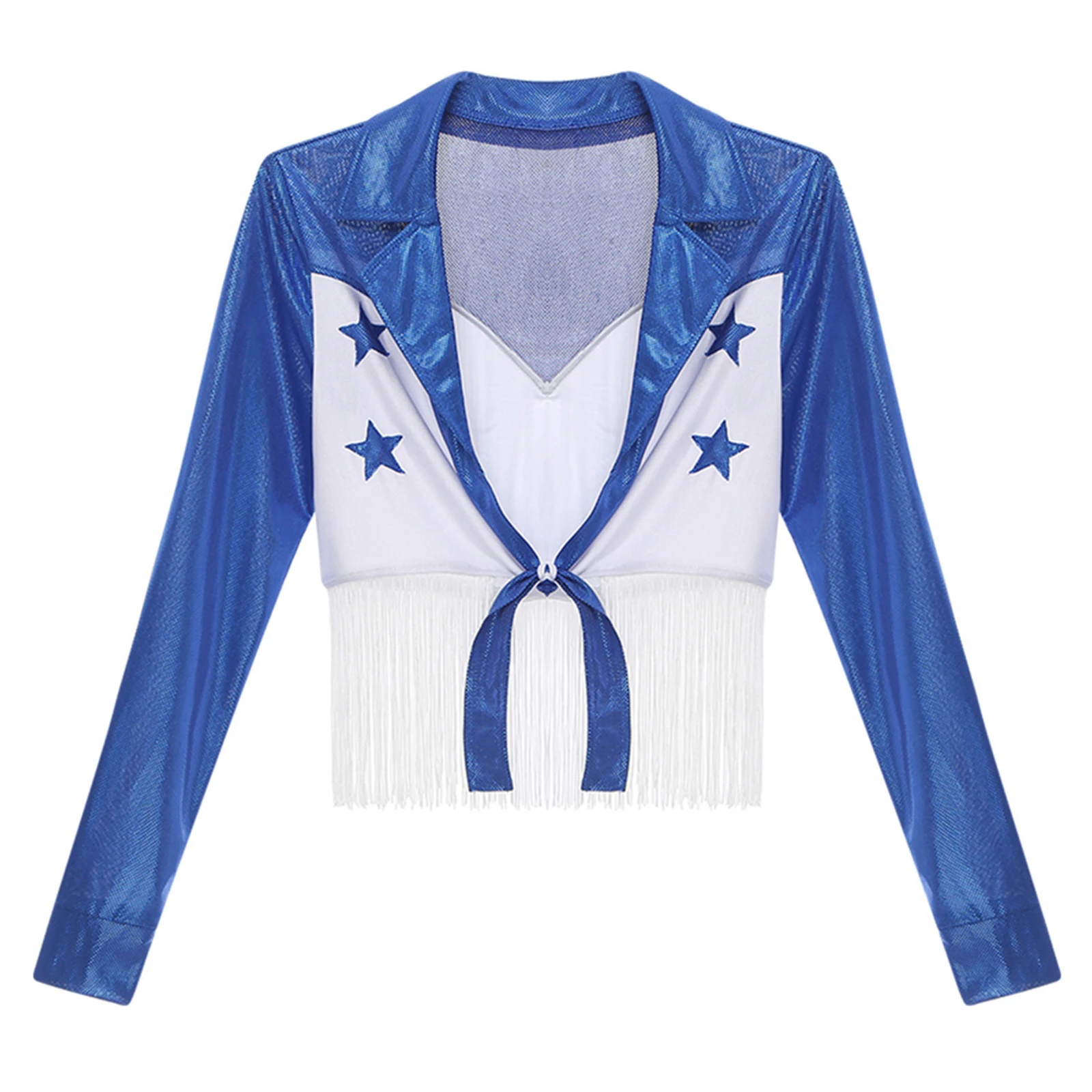 

Женский стильный танцевальный топ в стиле хиппи в стиле вестерн, костюм с длинными рукавами и кисточками, укороченный топ с завязками, одежда для сценических танцев