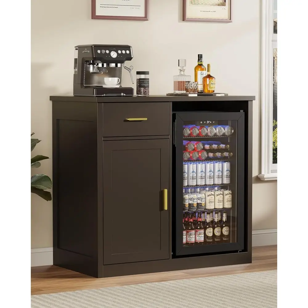 

Ridge-Included Bar Cabinet with Storage, Adjustable Shelves for Wine and Liquor, Suitable for Living and Dining Rooms, Brown Fin