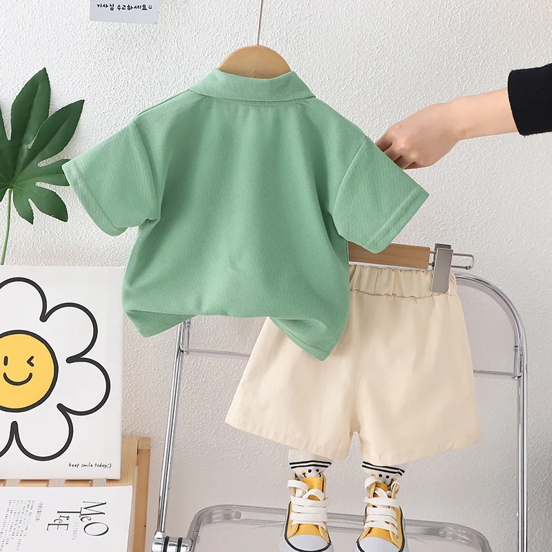 Summer Baby Boy Infant Clothes 2024 Korean Casual Cartoon Turn Down Colar Short Sleeve T-shirts and Shorts Kids Boys Outfit Set