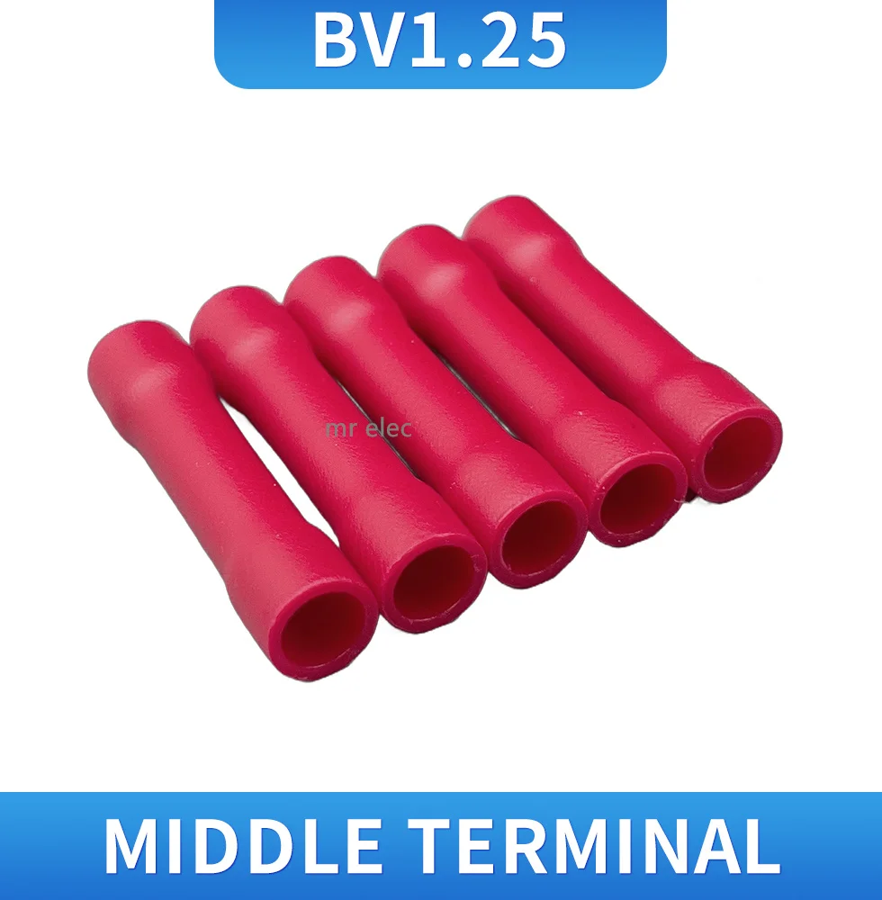 BV1 BV1.25 Full Insulating Wire Connector wire connector Butt Connectors Crimp Electrical Wire Splice Terminal 100 50PCS /Pack