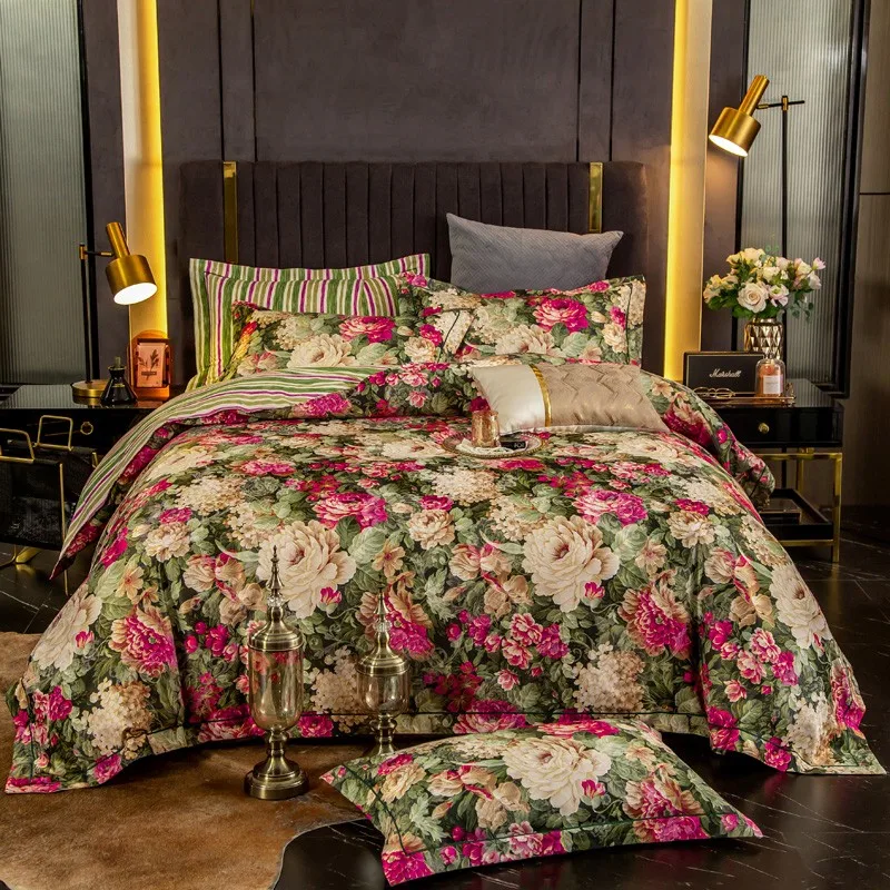 

Home Garden Blossom Floral Duvet Cover Double Queen King 4/6Pcs 100%Cotton Vibrant Flowers Bedding set Bed Sheet Pillowcases