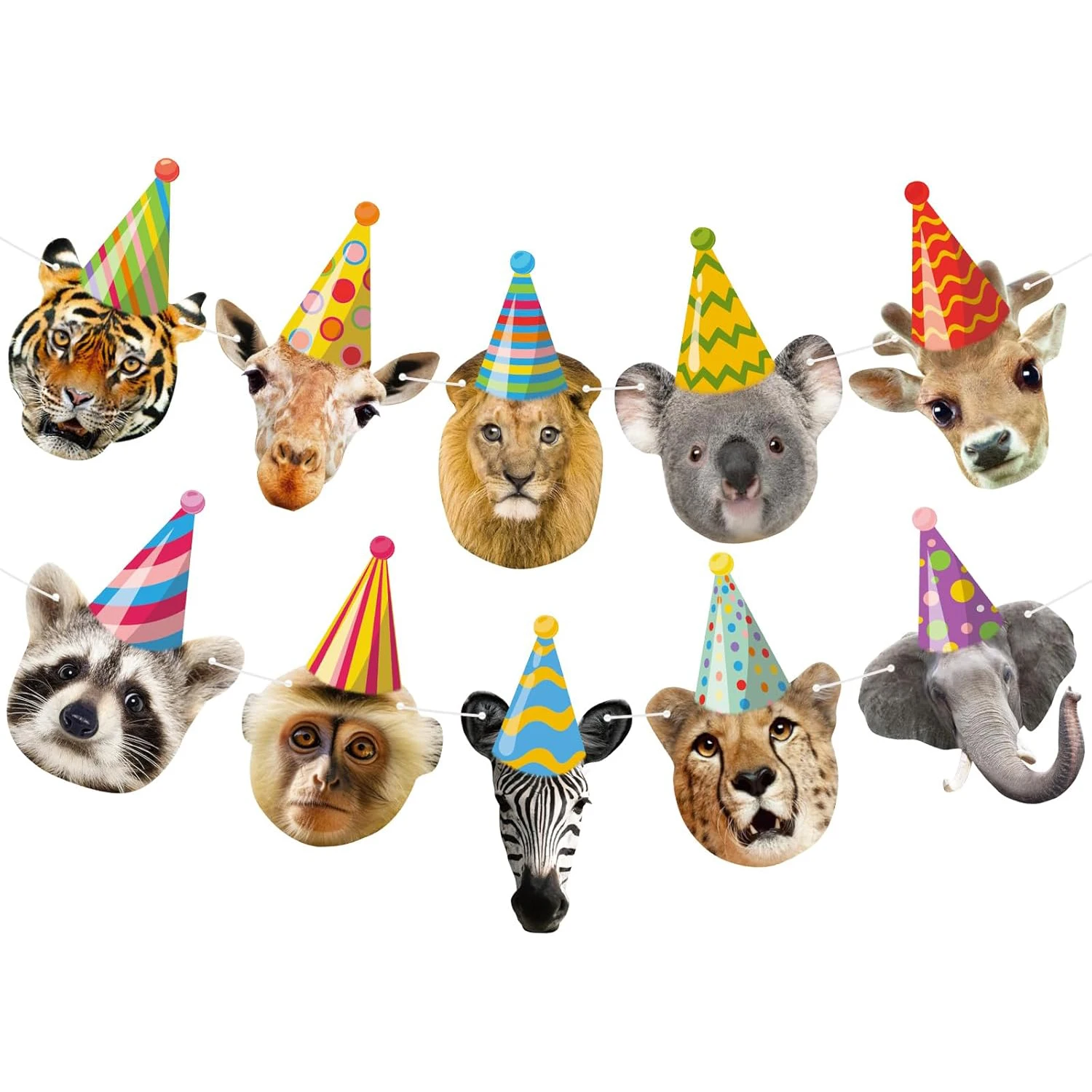 Banner de feliz aniversário de animais safari-decorações de festa de animais de chá de bebê, suprimentos de festa de aniversário de zoológico selvagem