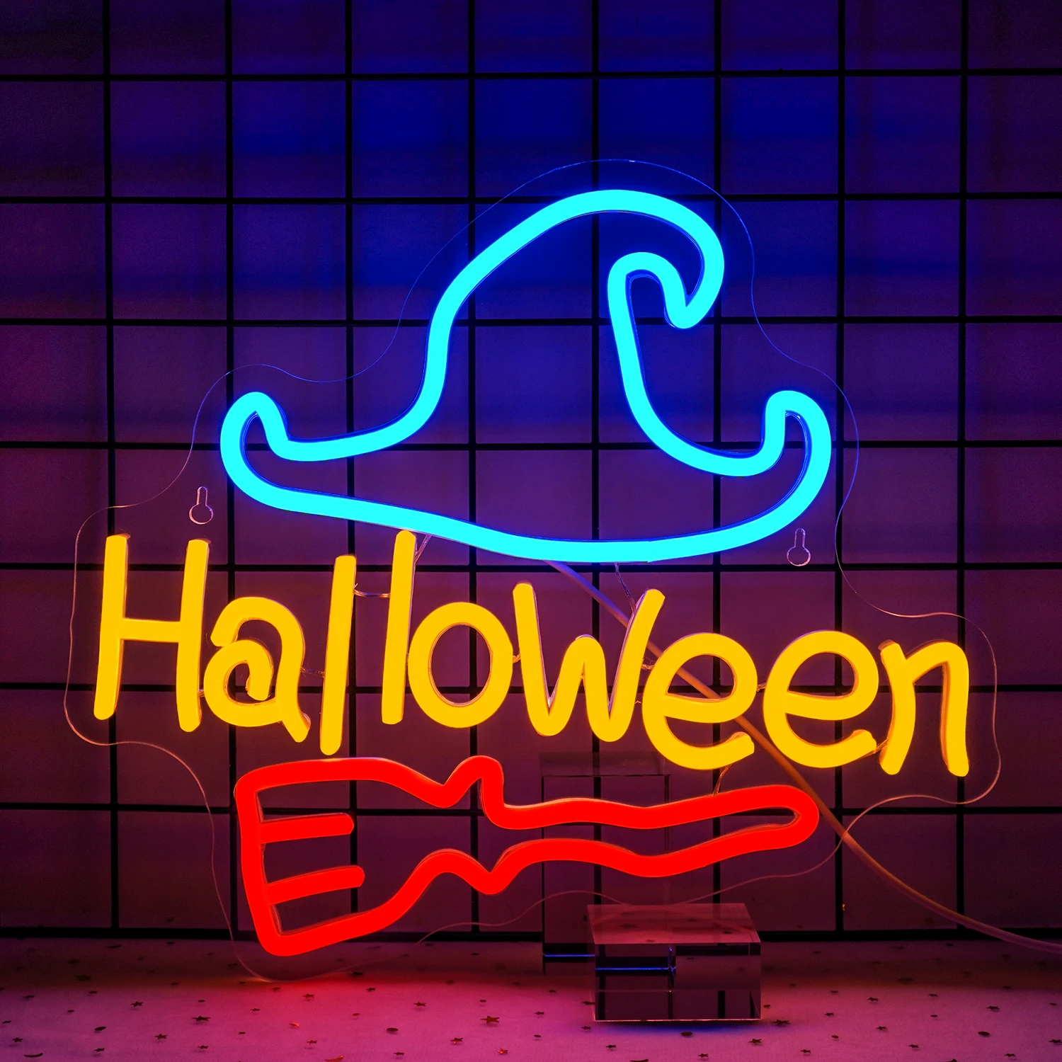 Imagem -04 - Halloween Abóbora Neon Sign Lâmpada Regulável Forma de Chapéu de Bruxa Decoração do Quarto Luz Led para Sala de Estar Decoração da Loja