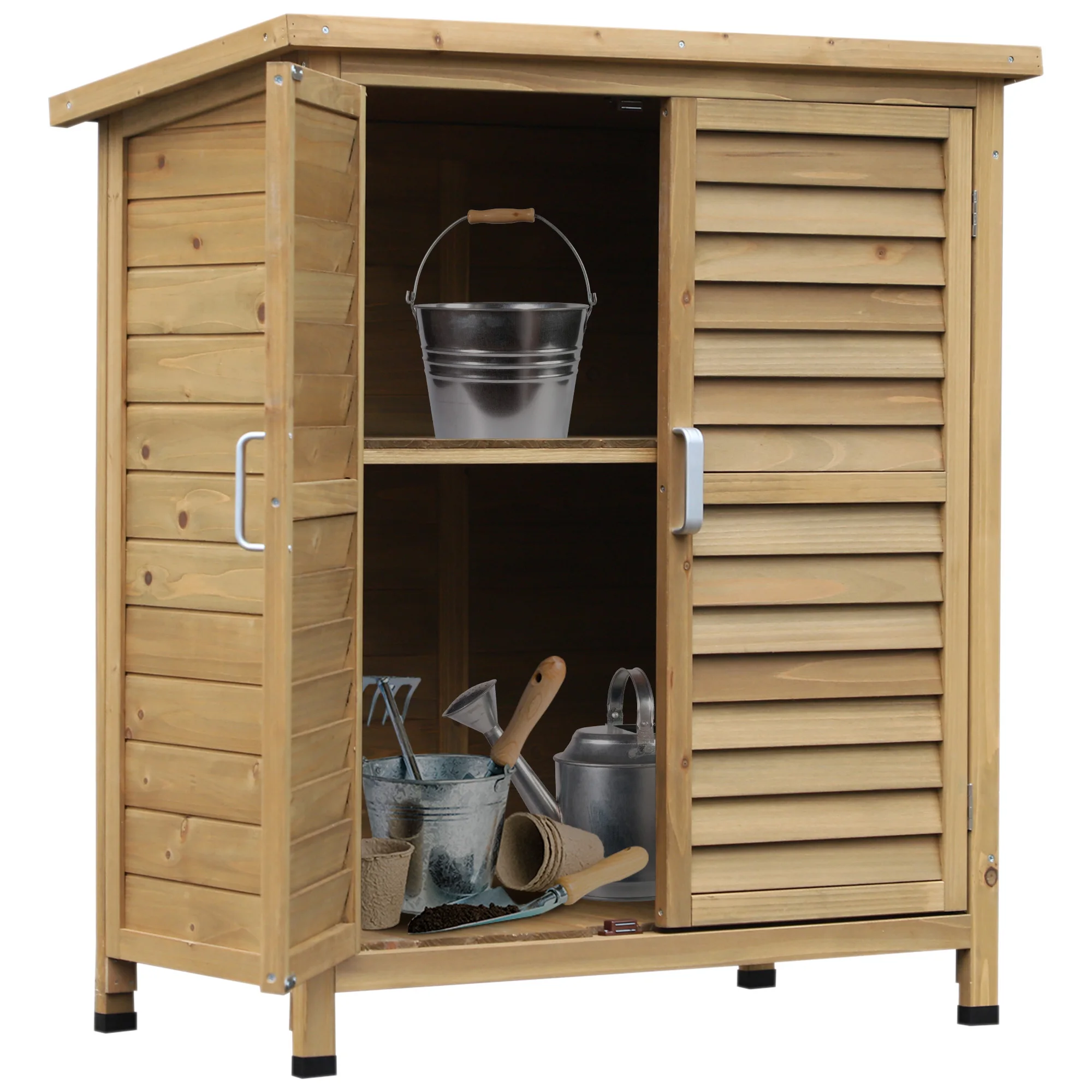 Outsunny storage shed Wood Garden 2 shelves Interior Natural