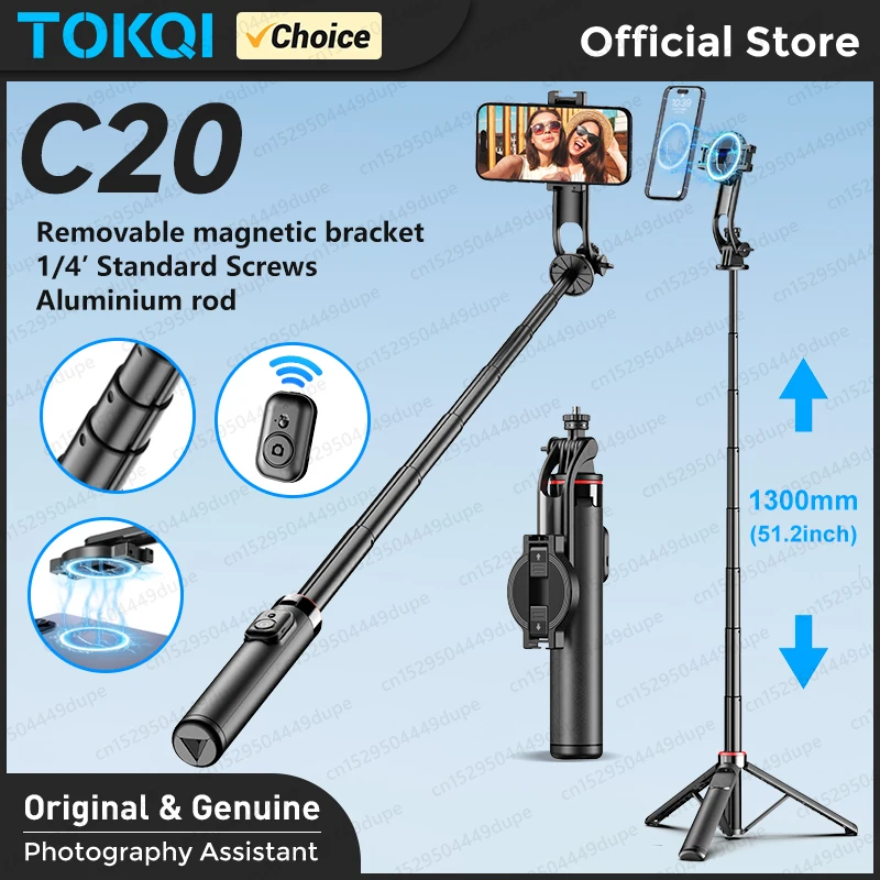 1300mm Magnetic Selfie Stick Tripod for iPhone Magsafe,Hidden Clamp & 1/4