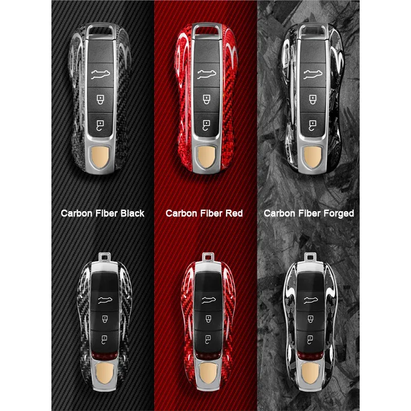 Real Carbon Fiber Key Housing Cover Shell Case For Porsche Macan Cayenne Panamera 911 718 Cayman Boxster Taycan 2010-2018 2024