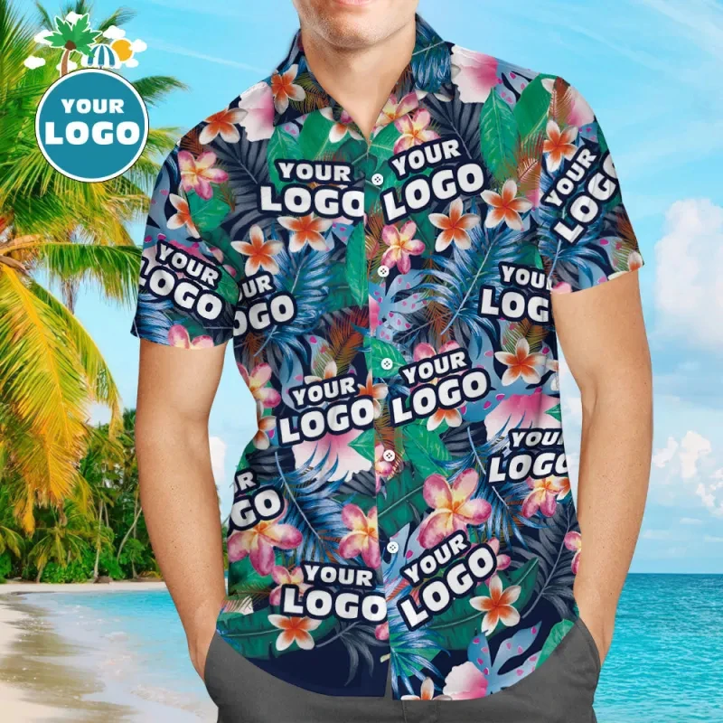 Personalized Logo Floral Hawaiian Shirt Custom Your Logo Print Summer Beach Aloha Shirt Tropical Leaf And Flower Pattern Blouses
